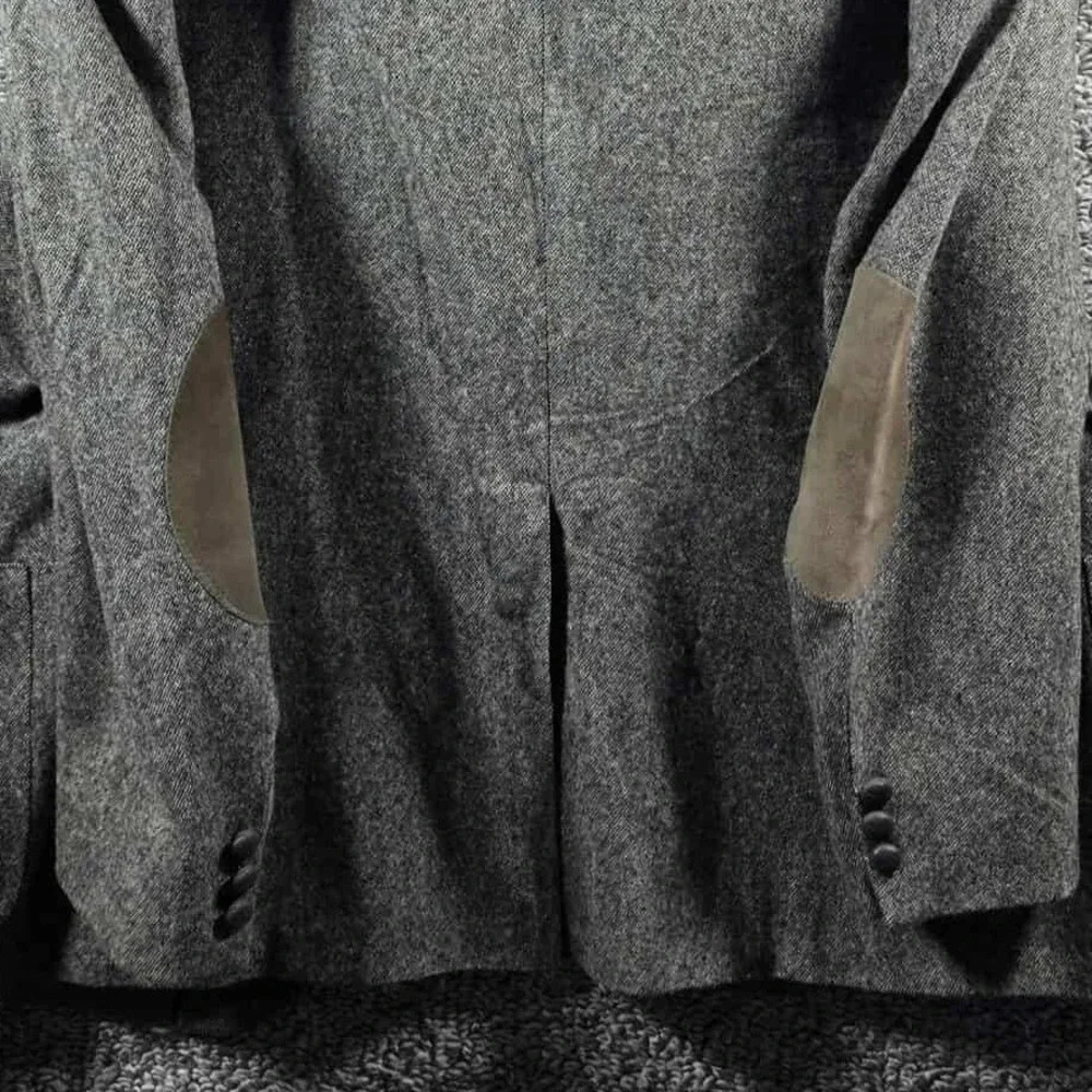 Hamilton Collection Tweed Sport Coat‎ Blazer Elbow Patches Men's 46R Grey